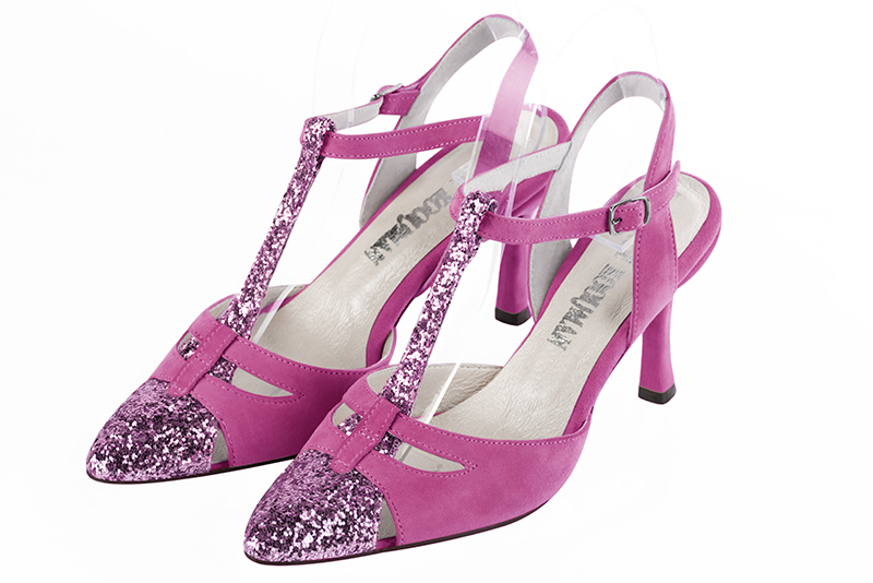 Hot pink women's elegant sneakers. Tapered toe. High slim heel. Front view - Florence KOOIJMAN